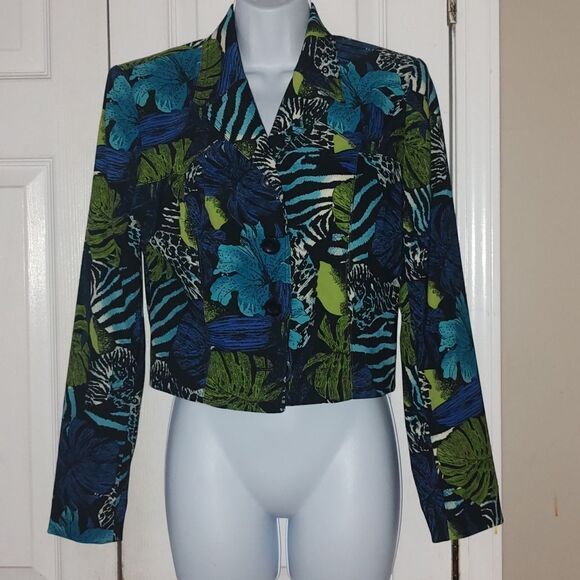 Alberto Makali vintage Cache Floral & Animal Print Cropped Jacket Blazer  Sz 6 - Picture 1 of 4